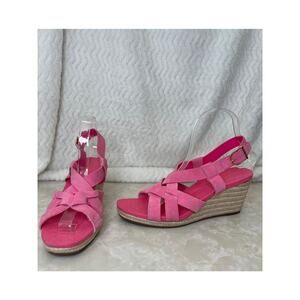 Cole Haan Pink Fuchsia Crystal Espadrille Strappy Suede Wedge Womens 8